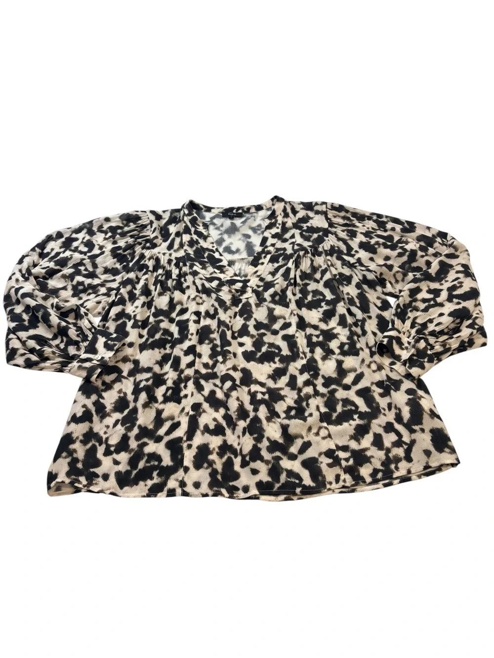 Rails Fable Blurred Cheetah Print Blouse  V neck Balloon Sleeve Top SzS Office - Picture 7 of 15